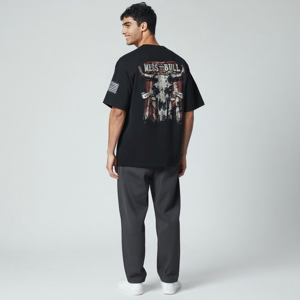 Jedco T-Shirt Mens Medium Black Mess With The Bull Graphic USA Flag 2312 MD